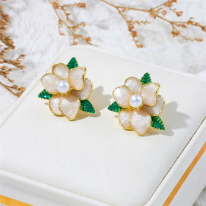 White Tropical Flower Enamel Earrings